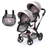 Bayer Design 26733AA Twin Xeo Cochecito de muñeca gemelas, Carrito Doble para muñecos, Altura Regulable, Ruedas Delanteras móviles, Bolsa