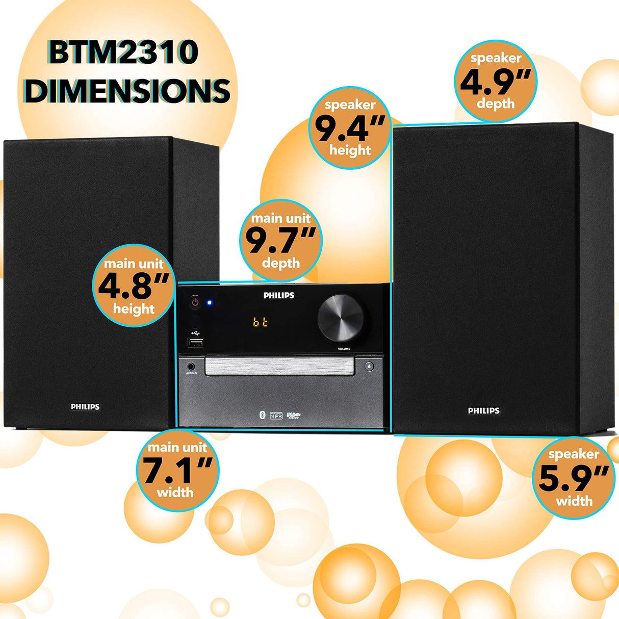 Philips Audio M4505/12 Micro Music System with Bluetooth (Dab+/FM Radio, USB, CD, MP3-CD, 60 W, Audio-In, USB Port for Charging, Bass-Reflex Loudspeakers, Digital Sound Control)