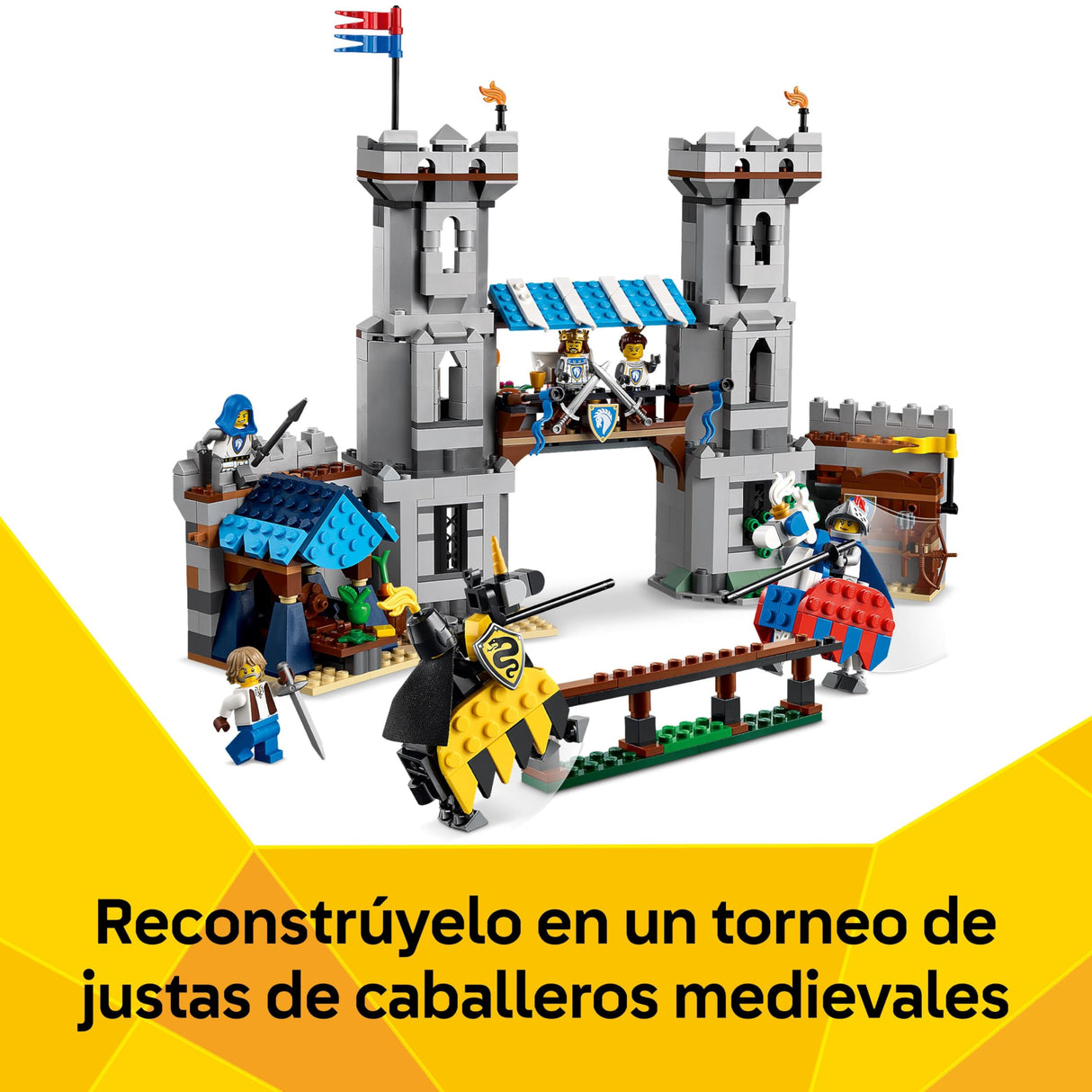 LEGO Creator 3 en 1 Castillo Medieval de los Caballeros del Corcel de Juguete - Transformable en Torneo de Justas o Aldea - 6 Minifiguras y Caballos - Regalo para Niños y Niñas de 9+ Años - 31168