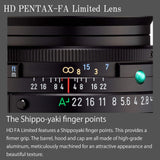 Pentax PENTAX-FA - Objetivo Gran Angular (43 mmF1.8, Revestimiento HD, para Sistema Pentax K con Sensor de 35 mm, Formato Completo, 20150), Color Plateado
