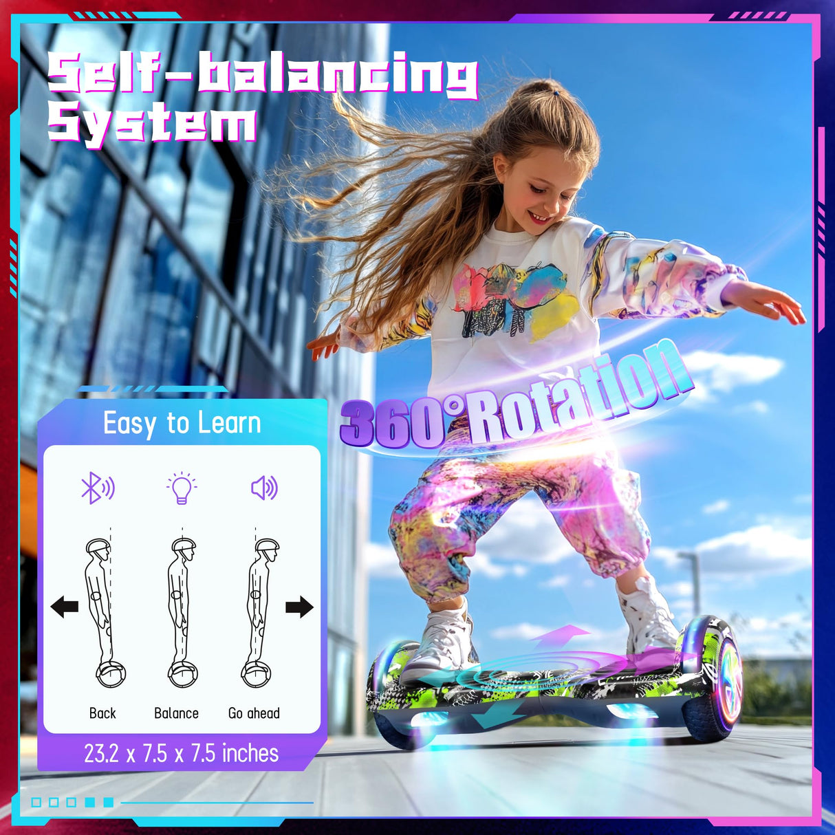 SISIGAD Hoverboard auto-équilibrant, Bluetooth et lumières LED colorées, cadeaux pour enfants