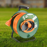 Electraline 49233 - Carrete De Cable Jardín, Longitud 50 M, Socket Universal Sección Cable 3X15 Mm, Naranja/Verde