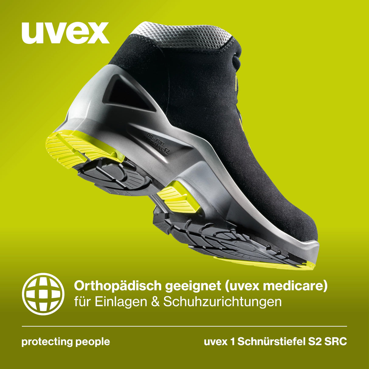 Uvex 1 Bota de Seguridad S2 SRC - Zapato Profesional de Trabajo - Punta Antiaplastamiento de Composite - Negro, Talla 42
