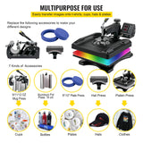 VEVOR Prensa de Calor 8 en 1 Placa 38 x 38 cm Máquina de Prensa de Calor Negra 1000 W Giratoria de 360 Grados Pantalla Digital Prensa de Transferencia para Camiseta Taza Sombrero Tapa