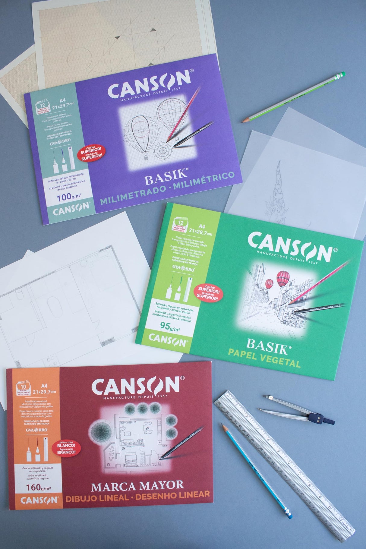 Canson Vegetal Basik, Papeles técnicos, Suave, 90g, Hoja, A3-29,7x42cm, Translucido