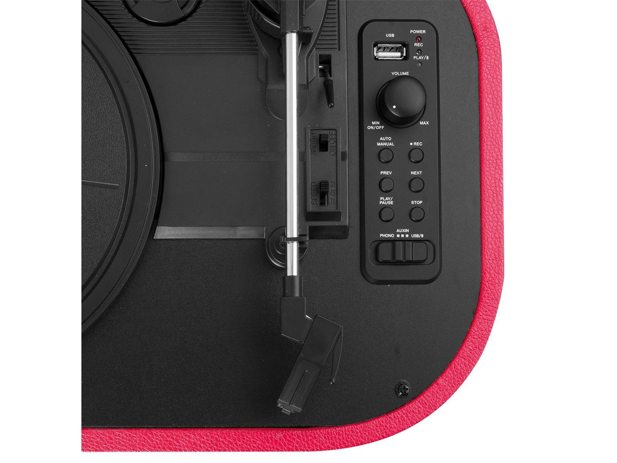 Tocadiscos Trevi TT 1020 BT Estéreo Bluetooth USB Batería Recargable Rojo