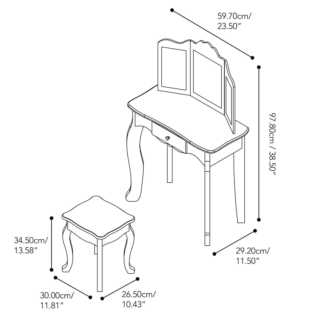 Mesa de Tocador Rosa de Madera con Espejo y Taburete de Teamson Kids TD-11670F
