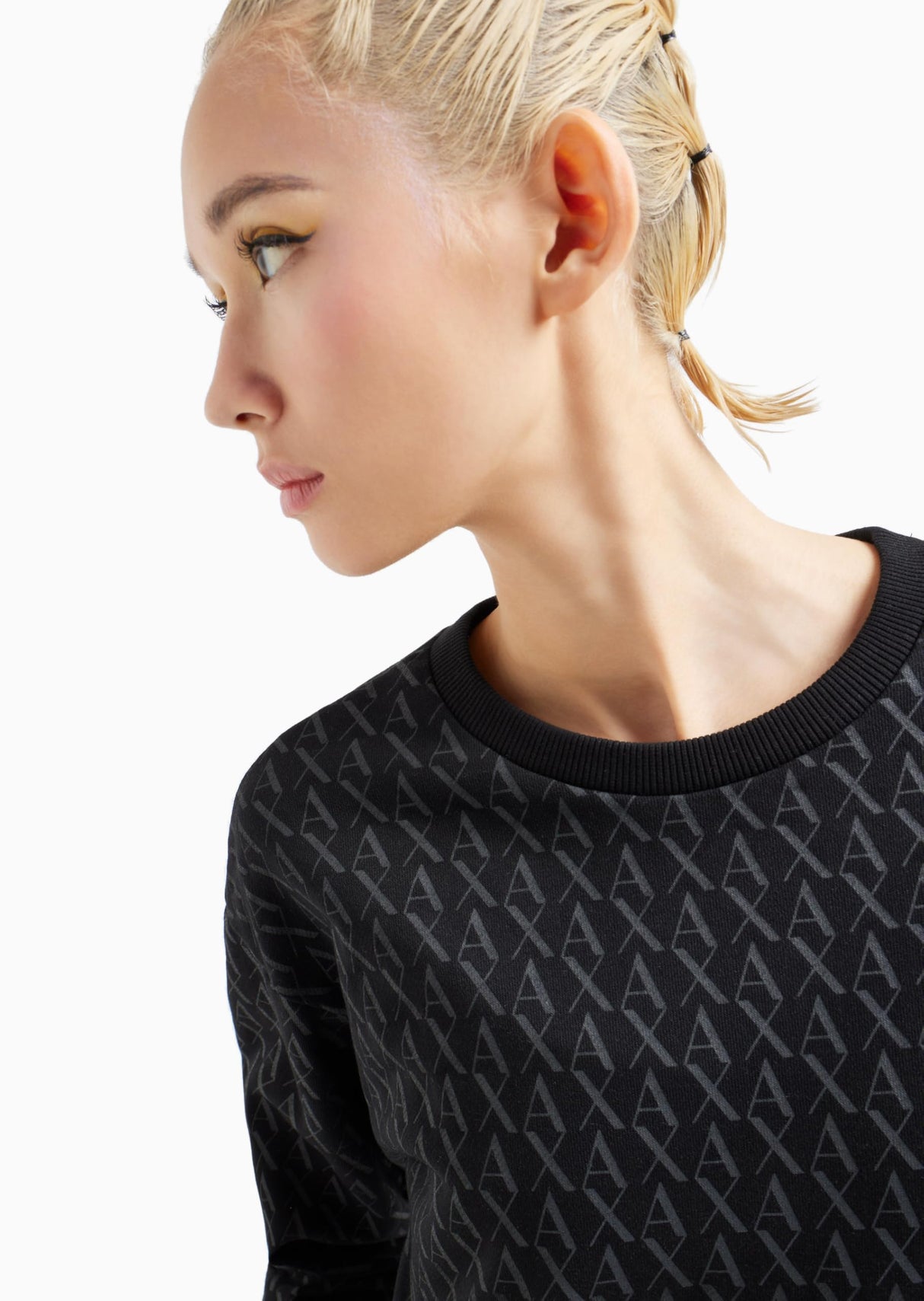 Armani Exchange Cotton French Terry Sweatshrt with All Over AX Logo Sudadera, Negro, XL para Mujer