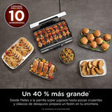 Ninja Sizzle Pro XL Parrilla y plancha para interior, con placa de parrilla y plancha cerámicas antiadherentes, tapa desmontable, recogegrasas y guía de recetas, color plateado/negro GX101EU