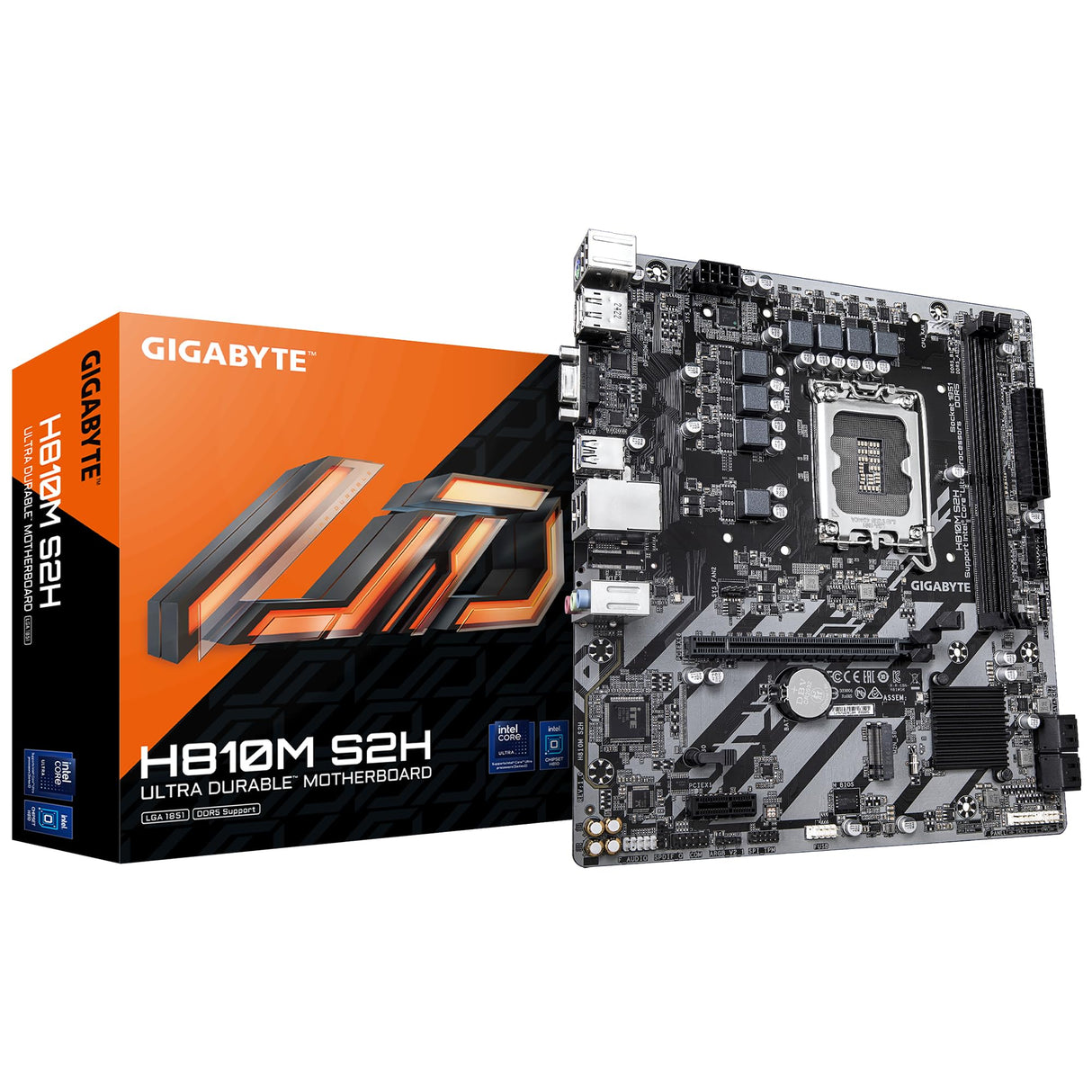 GIGABYTE H810M S2H Placa Base - Procesadores Intel Core Ultra (Serie 2), VRM de 4+1+2 Fases, hasta 6400 MHz DDR5, 1xPCIe 4.0 M.2, LAN 1GbE, USB 3.2 Gen 1