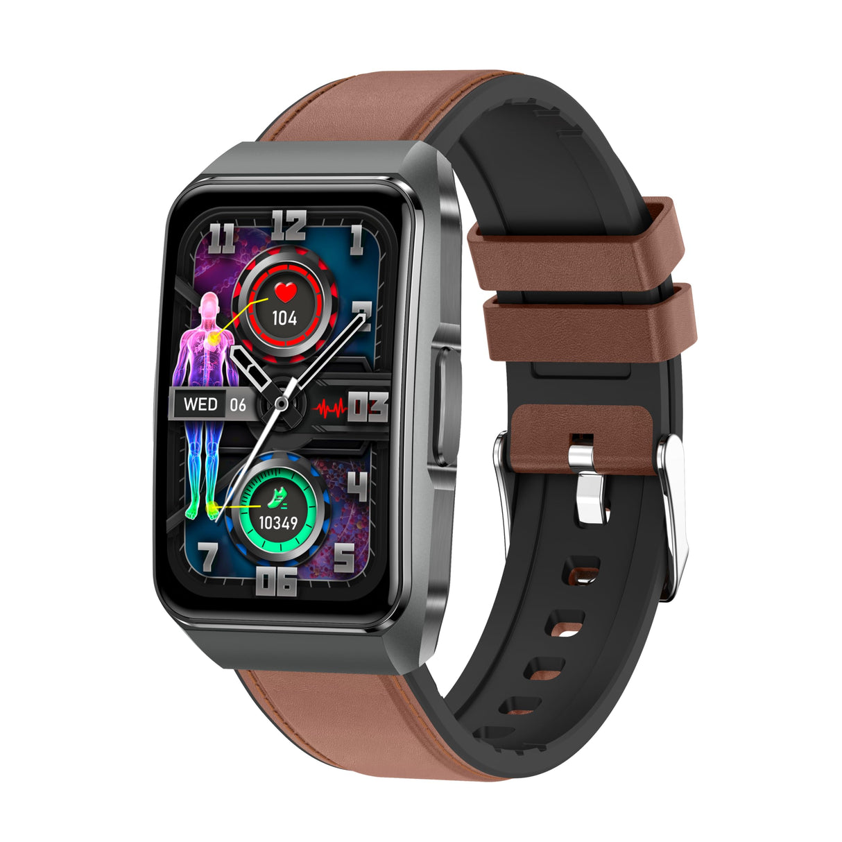 Knauermann Neo 2 Band ECG Health Watch con medición de la presión Arterial, SpO2, frecuencia cardíaca, análisis del sueño, función telefónica y Llamada de Emergencia, Pulsera de Cuero marrón