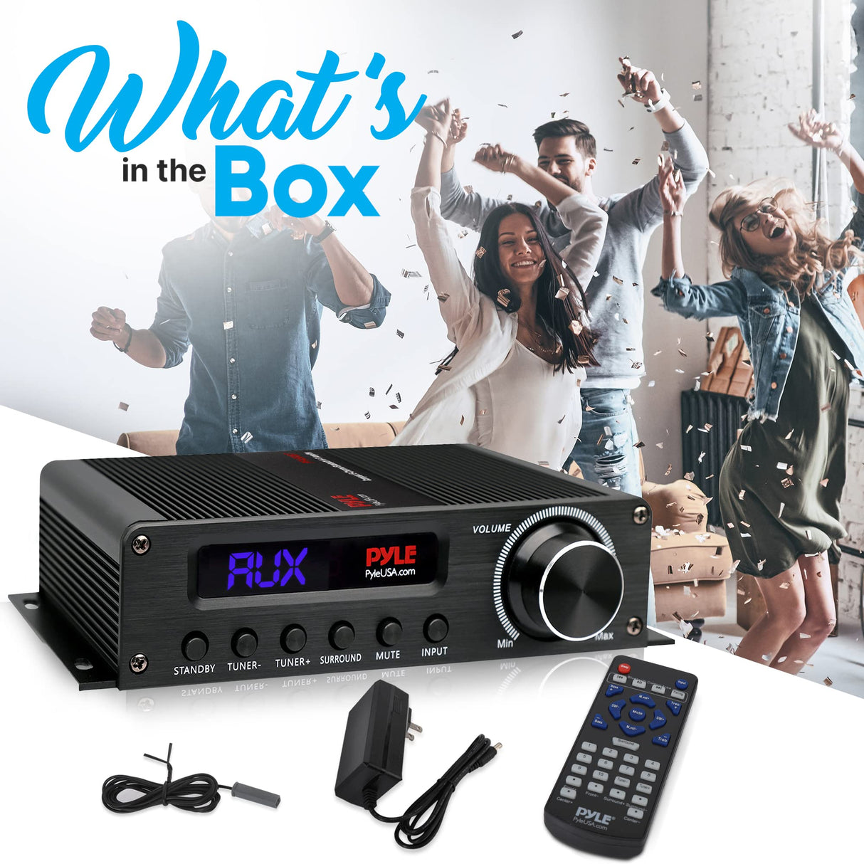 Pyle USA - PFA560BT - Wireless Bluetooth Home Audio Amplifier - 100W 5.1 Canal Home Theater Power Stereo Receptor, Sonido Envolvente w/HDMI, AUX, Antena FM, Entrada de Altavoz de subwoofer, Adaptador