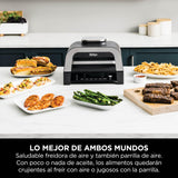 Ninja MAX 6 en 1 Freidora de aire y parrilla de interior, 6 funciones de cocción sin humo, cocina hasta 6 hamburguesas, capacidad de 3,8 l, incluye termómetro digital para carne, gris/plata, DG551EU