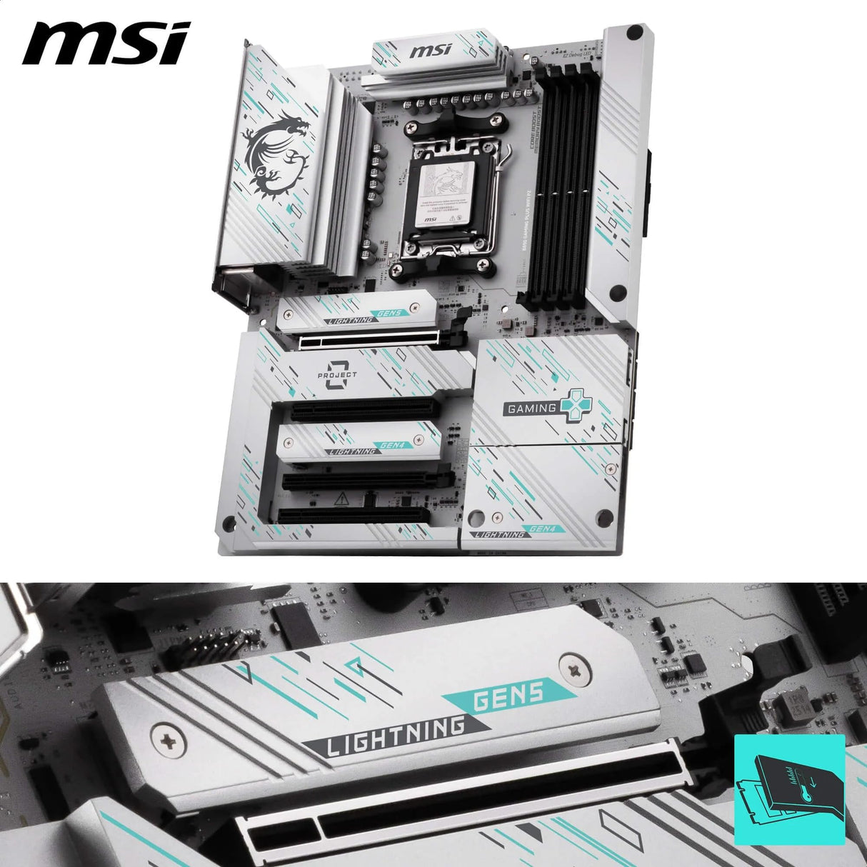 MSI B850 Gaming Plus WiFi PZ Placa Base, ATX - Compatible con procesadores AMD Ryzen 9000/8000 / 7000, AM5 - Memoria DDR5 Boost 8200+ MT/s (OC), PCIe 5.0 x16, M.2 Gen5, Wi-Fi 7, 5G LAN