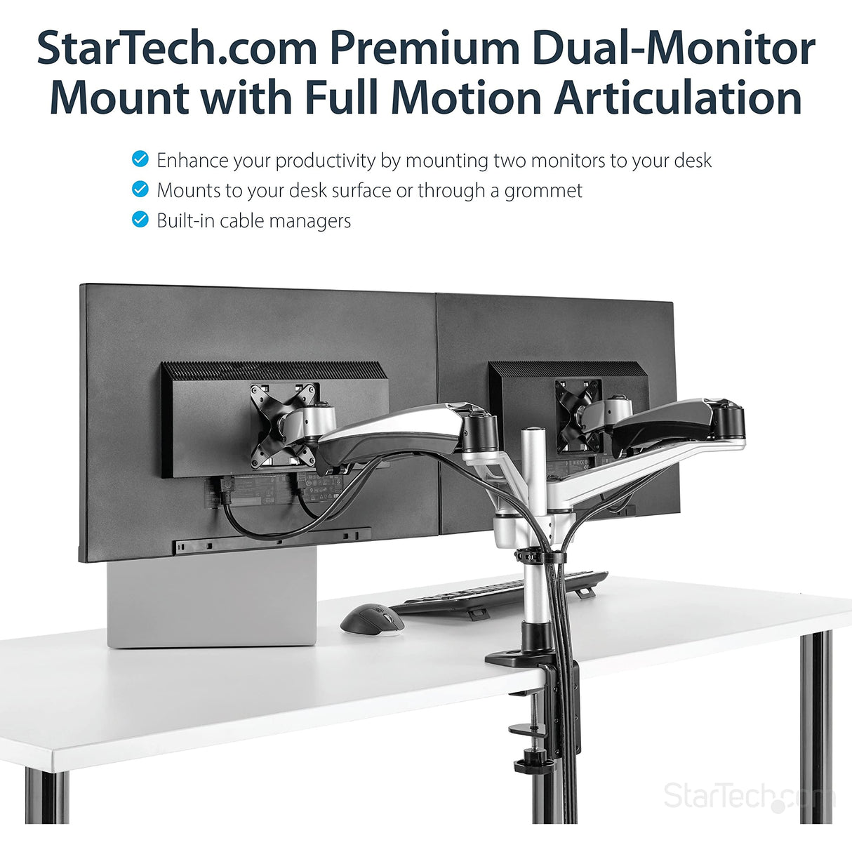 StarTech.com Soporte para Dos Monitores con Brazos Móviles - Apilable - Brazos Intercambiables con Ajuste de Altura por Muelle