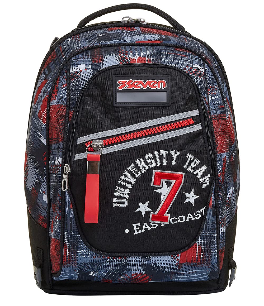 Seven Mochila con Ruedas TROLLEY NEW TECH WORLD, Negro - Mochila 3 en 1, Mochila Escolar con Carro - Bolso Escolar Niños, Niñas, Adolescentes - Bolsillo Frontal con Cremallera