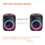 Silva Schneider Mobile Beat SB-TWS 100 BT Soundbox, hasta 7 h de autonomía, Efecto de luz LED, práctica asa, batería, función de Carga USB para Dispositivos externos