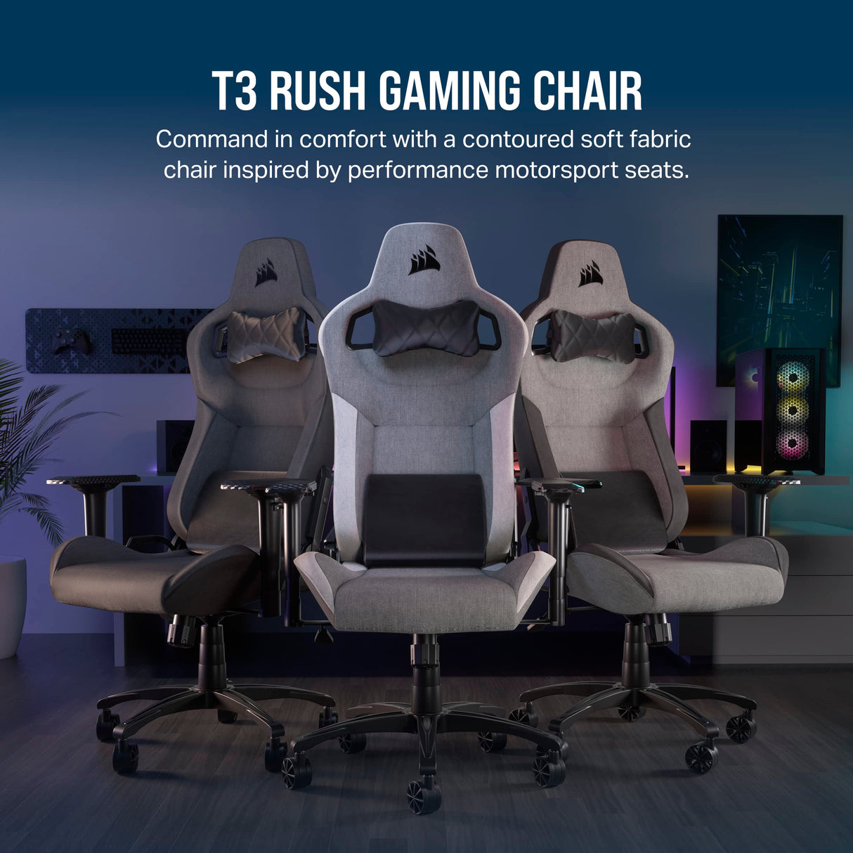 Corsair T3 Sillas de Gamer, Tela, Gris Oscuro, Talla única