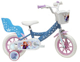Vélo ATLAS Bicicleta de 12 Pulgadas para niña, diseño de Frozen, con 1 Freno, Cesta Delantera, portamuñecas traseras, Guardabarros, cárter y estabilizadores, Niñas, Azul Celeste, 12''