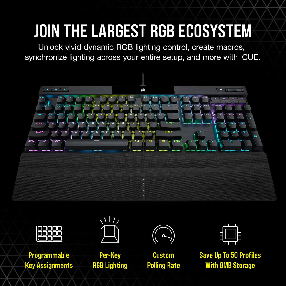 Corsair K70 Pro RGB Teclado óptico mecánico con Cable - Interruptor Lineal OPX - Teclas PBT de Doble Disparo - Compatible con iCUE - QWERTZ DE - PC, Xbox - Negro