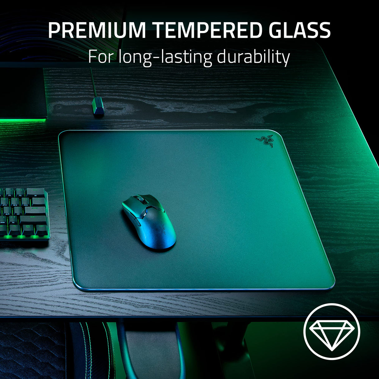 Razer Alfombrilla de ratón Atlas de Cristal Templado para Videojuegos, Superficie Ultra Suave, Resistente a la Suciedad y a los arañazos, Base Antideslizante, Movimientos silenciosos del ratón, Color