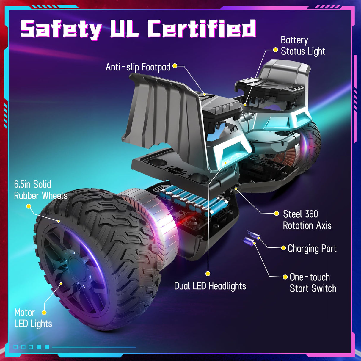 SISIGAD Hoverboard go Kart Seat,8.5" Off Road Hoverboards with LED Lights, All Terrain Hoverboards, Self Balancing Scooter with Bluetooth