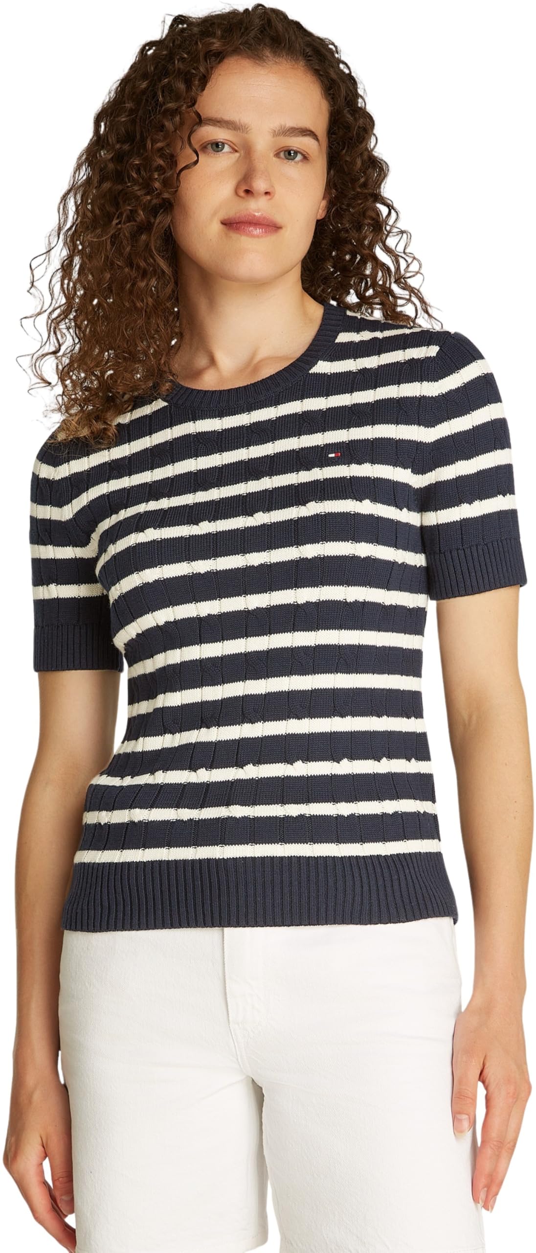 Tommy Hilfiger Jersey de Punto para Mujer, Multicolor (Dark Night Navy/Ivory Petal STP), L