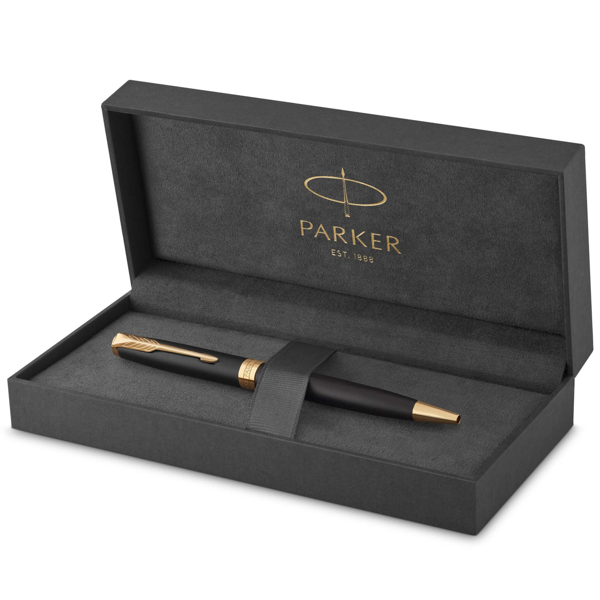 Parker Sonnet bolígrafo | lacado en negro mate con adorno dorado | punta media | en estuche de regalo