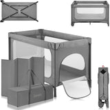 lionelo Jasmin Easy FoldCuna de Viaje para Niños de hasta 15 kg de 0 a 36 Meses Colchón de Espuma T25, 2 Niveles de Altura, Easy Fold, Entrada Lateral, Ruedas (Grey Stone)