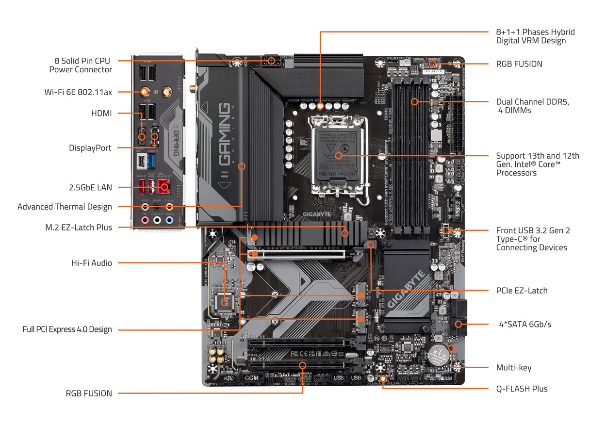 GIGABYTE B760 Gaming X AX (LGA 1700/ Intel/ B760/ ATX/DDR5/ M.2/ PCIe 4.0/ USB 3.2 Gen2X2 Type-C/AMD WiFi 6E/ 2.5GbE LAN/Q-Flash Plus/PCIe EZ-Latch/Placa Madre)