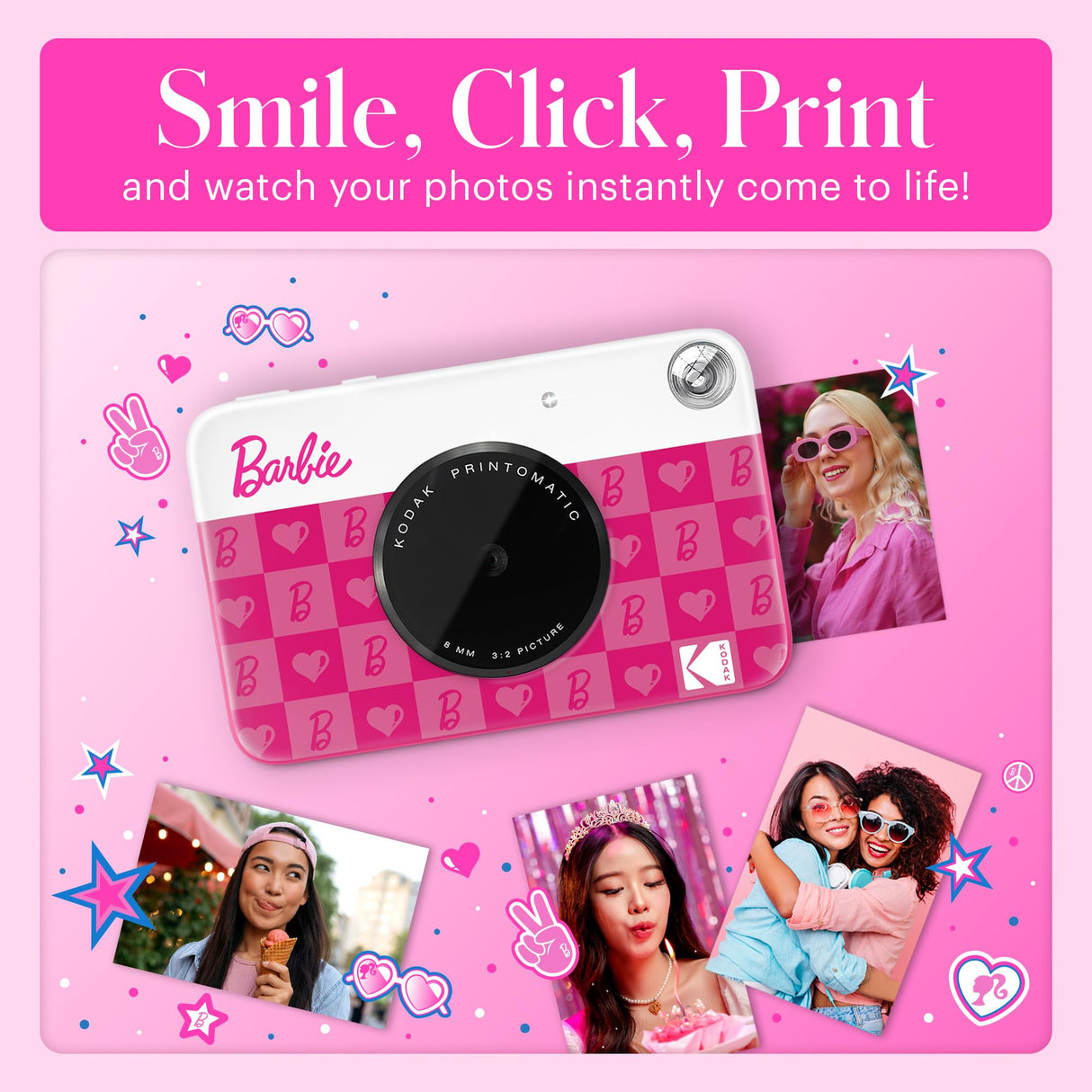 KODAK Barbie x Printomatic Cámara Digital a Color – Cámara Portátil Barbie 5MP Imprime Fotos Coloridas 2x3” Autoadhesivas – Estilo Icónico