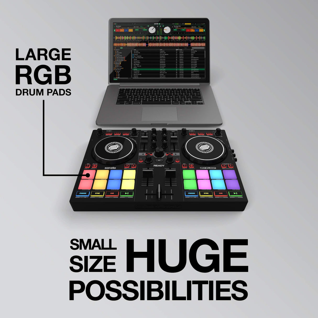 Reloop Ready Controladora de DJ compacta de 2 reproductores diseñada para Serato DJ Lite & DJ Pro, AMS-READY