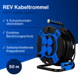 REV 0010118812 base múltiple 50 m 4 salidas AC Exterior Negro, Azul - Bases múltiples (50 m, 4 salidas AC, Exterior, 1,5 mm², Negro, Azul, 230 V)
