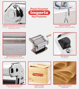 Imperia IPasta Línea Gourmet. Máquina para pasta rugosa. 100% Made in Italy. Máquina de pasta fresca en acero. Laminadora crea láminas rugosas y porosa, lasagnette y fettuccine. (Plata)