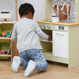 Teamson Kids Little Chef Boston Modern Farmhouse - Juego de Cocina de Madera con Funciones interactivas y 9 Accesorios de Cocina de Juego, Verde Claro/Blanco TD-12679D