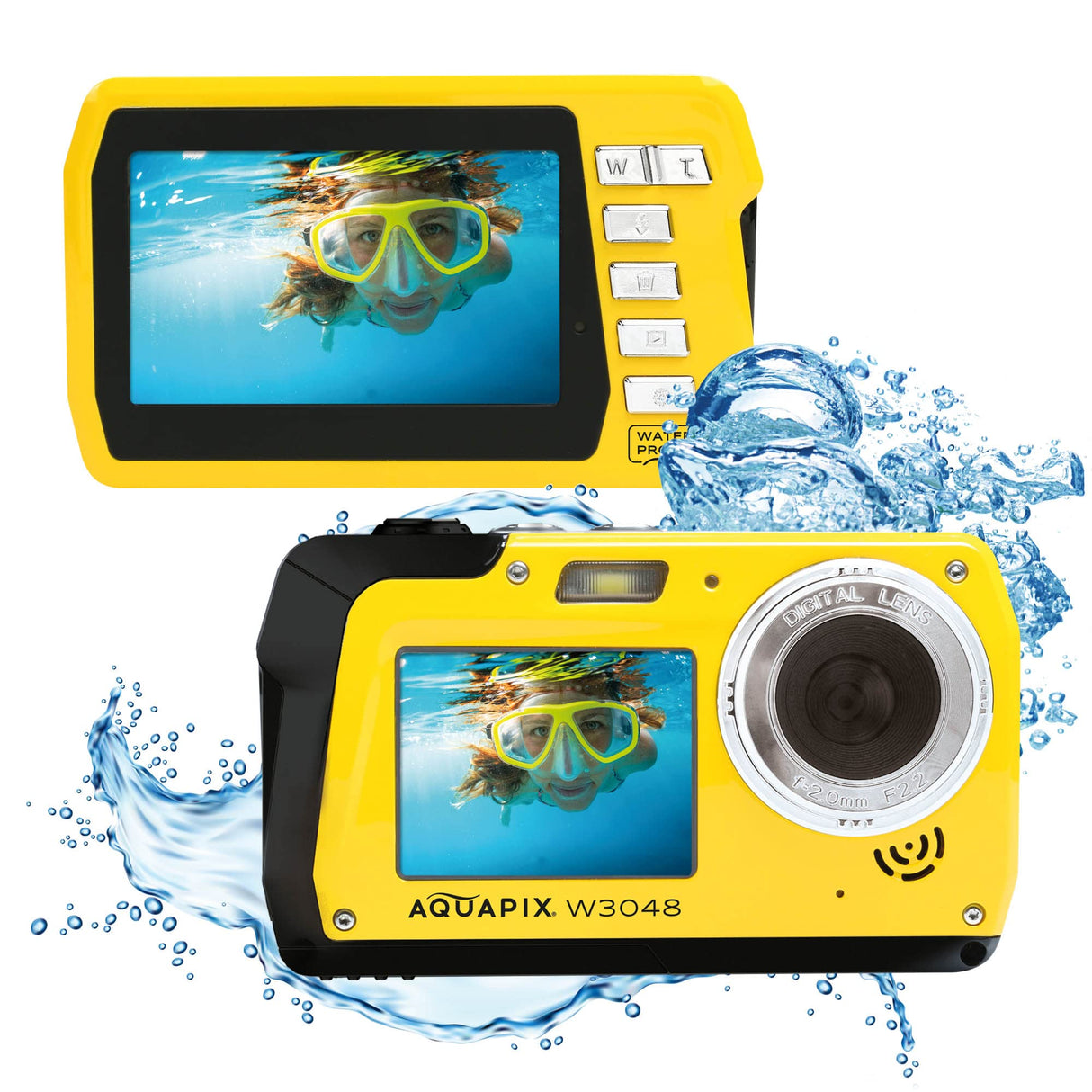 Easypix W3048 Edge Yellow - Cámara Sumergible, 48MP Doble Pantalla