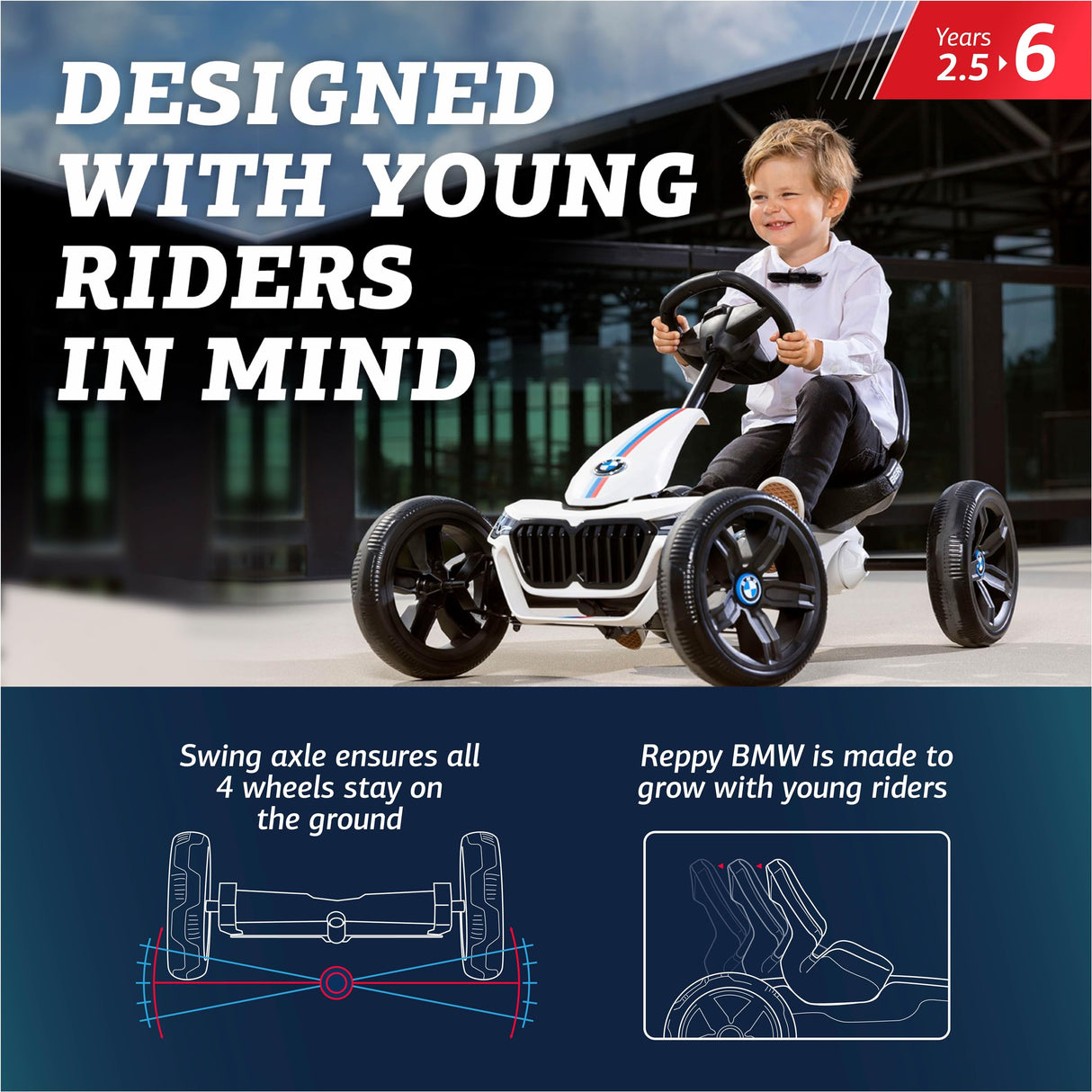 BERG Pedal de Karting Reppy, vehículo de Pedales con Alto estándar de Seguridad, Juguete para niños de 2 a 6 años (BMW)
