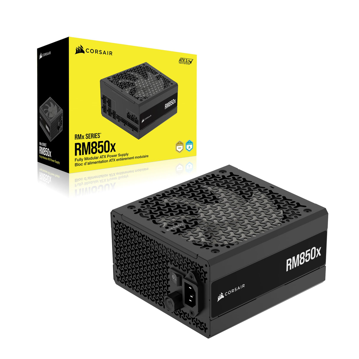 CORSAIR RM850x Fuente de Alimentación ATX Totalmente Modular de Bajo Ruido – Compatible con ATX 3.1 – Compatible con PCIe 5.1 – Eficiencia Cybenetics Gold – Conector 12V–2x6 Nativo – Negro