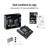 ASUS TUF Gaming B860M-PLUS, Placa Base Intel mATX, 12+1+2+1 etapas de alimentación DrMOS 80A, DDR5, PCIe 5.0, 3 Ranuras M.2, Realtek 2.5Gb Ethernet, DisplayPort, HDMI, USB 20Gbps Tipo-C