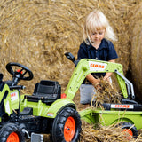 FALK - Retroexcavadora de Pedales Claas con Excavadora y Remolque - A Partir de 2 años - Fabricada en Francia - Pala Delantera articulada y Excavadora - Volante direccional con bocina - 2040N