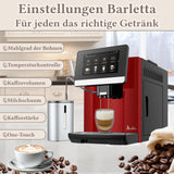 Acopino Cafetera automática Barletta, gran pantalla a color, con sistema de leche para un disfrute perfecto del café (rojo)