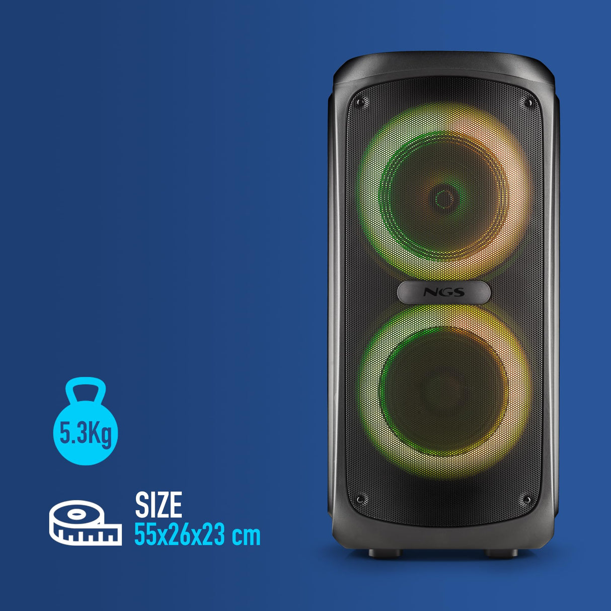 NGS Wild Temper Altavoz Portátil Inalámbrico con Batería Bluetooth/USB/AUX IN 200W Negro