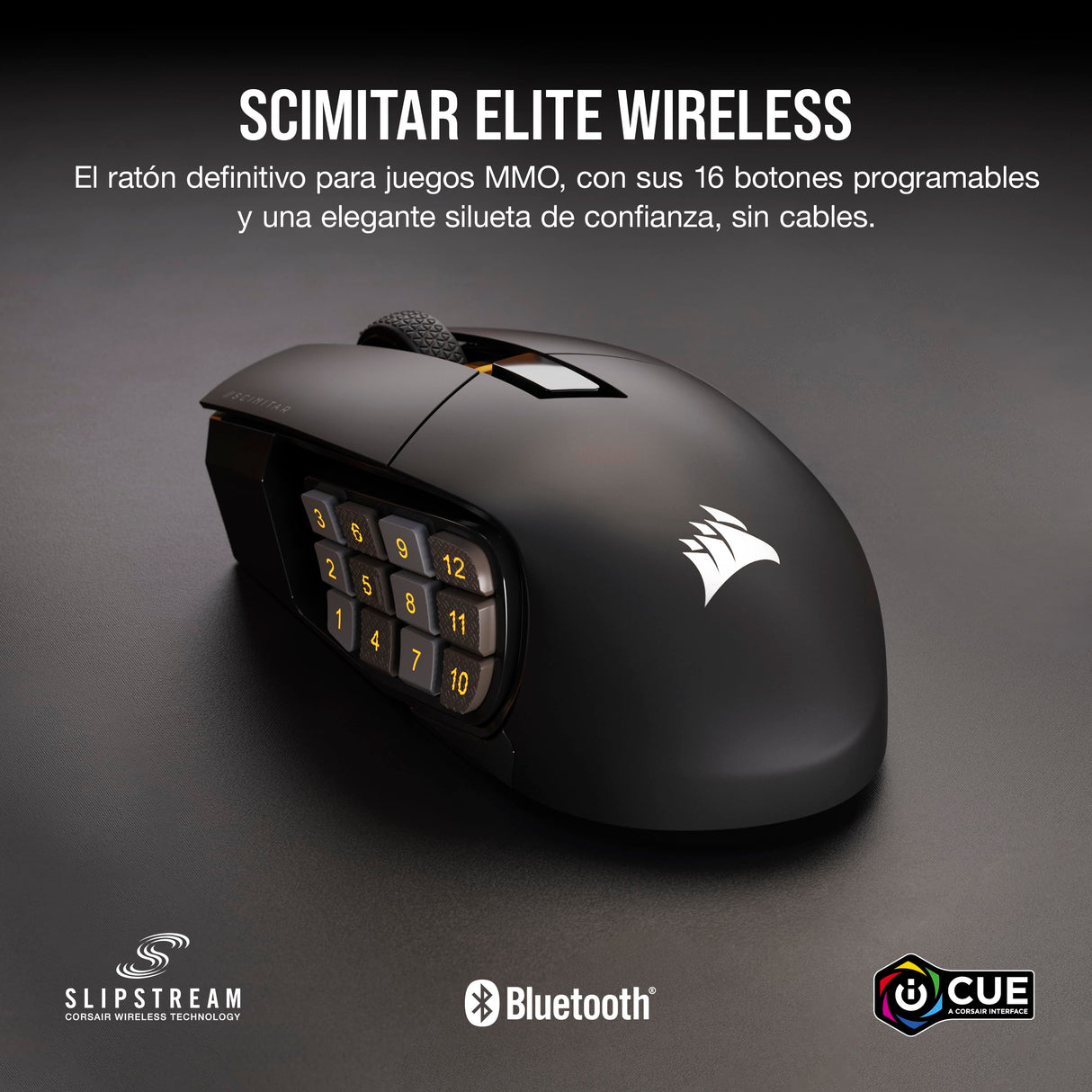 Corsair SCIMITAR ELITE WIRELESS MMO Ratón para Juegos - 26,000 DPI - 16 Botones Programables - Batería Hasta 150hrs - Compatible con iCUE - PC, PS5, PS4, Xbox - Negro