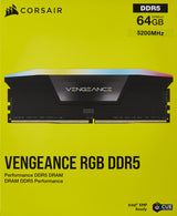 Corsair Vengeance RGB DDR5 64GB (2x32GB) 5200Mhz C40 Memoria optimizada de Intel (Iluminación dinámica RGB en Diez Zonas, Regulación de Voltaje a Bordo, perfiles XMP 3.0 Personalizados) Negro