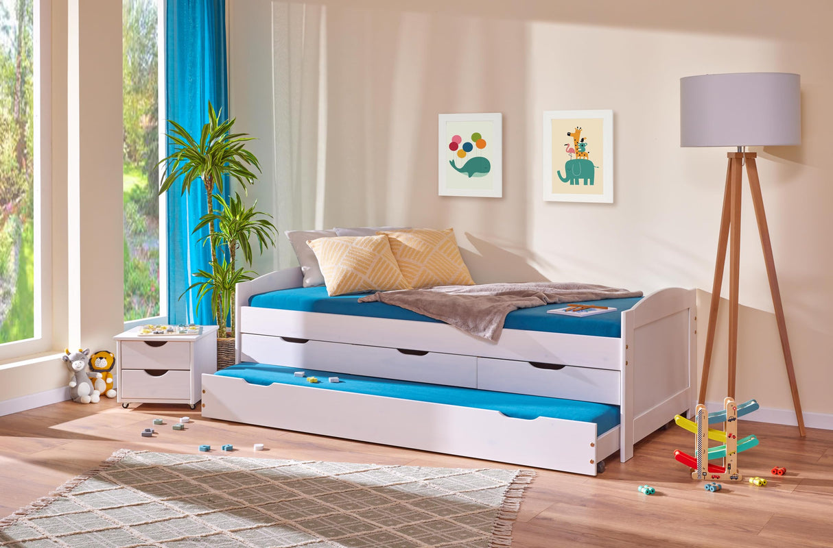 Inter Link Cama Infantil Madera Maciza Orgánica Pintada Natural 90x200 cm, Blanco