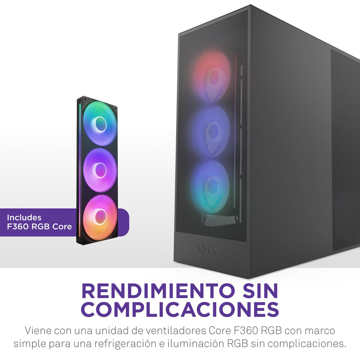 NZXT H7 Flow RGB, 2024 Semitorre ATX Flujo de Aire con Ventiladores RGB, Admite Ventiladores Inferiores para gráfica, con Unidad de Ventiladores RGB con Marco Simple 360 mm, Negro