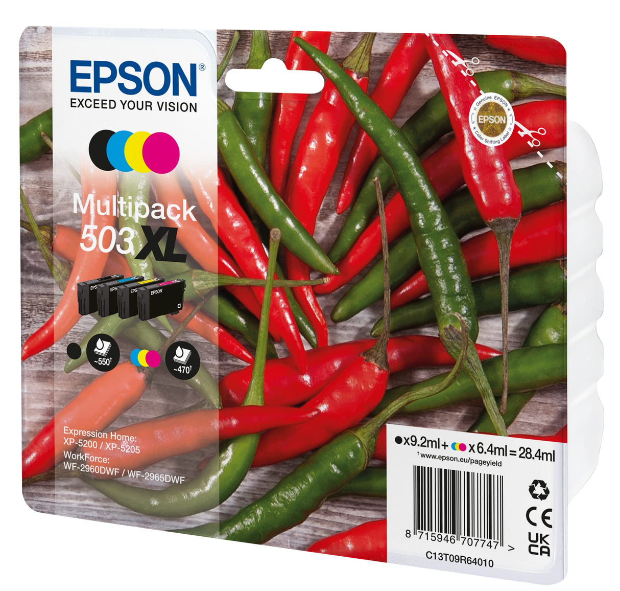Epson Tinta Original Multipack 4 Colores 503XL - Cartucho Negro, Cian, Magenta y Amarillo en Tamaño XL