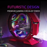 Mars Gaming MCORB, Caja de Ordenador Gaming Micro-ATX XL, Diseño Circular Custom, Doble Cristal Templado, Chasis PC, Rojo
