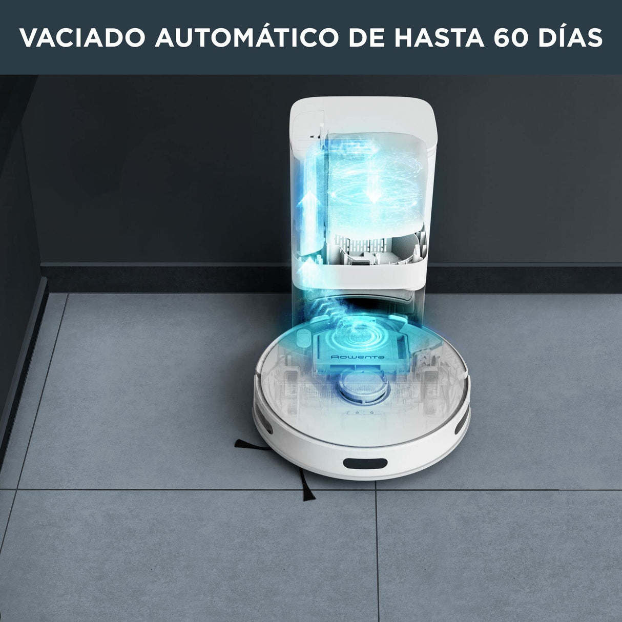 Rowenta X-plorer Serie 75 S+ RR8587 Robot aspirador autovaciado 4,1 L con mapeo, cámara y láser, para mascotas y alergias, compatible con smartphones y asistentes de voz, 2 mopas estándar