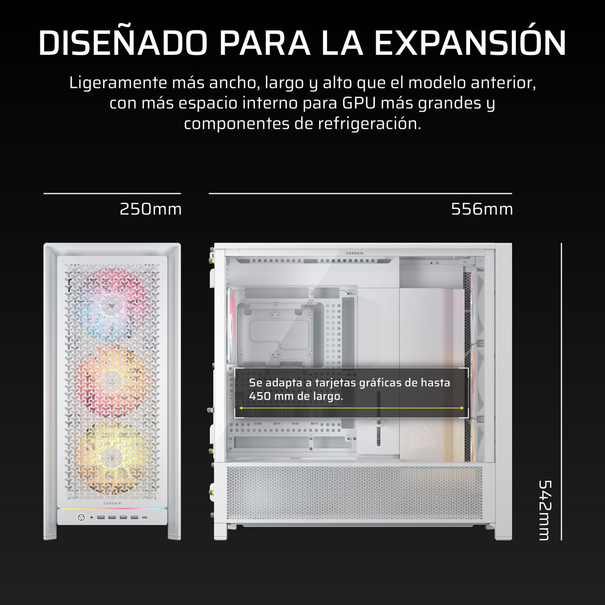 CORSAIR Frame 5000D RS ARGB Caja Modular Mid-Tower de Gran Flujo de Aire para PC – 4X Ventiladores RS Preinstalados, Sistema de Montaje de Ventiladores InfiniRail – Blanc